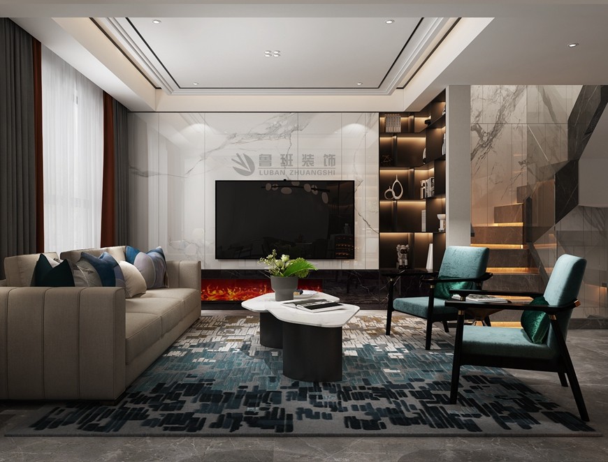 湖(hú)光山(shān)色下疊200平米現代東方風格客廳 (4)