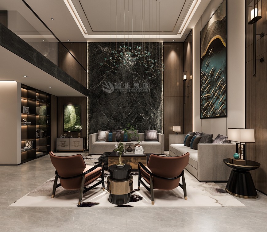 湖(hú)光山(shān)色下疊200平米現代東方風格客廳 (3)