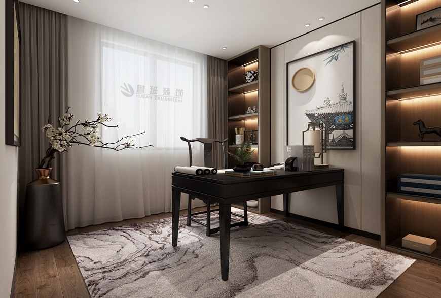 湖(hú)光山(shān)色下疊200平米現代東方風格書房 (2)