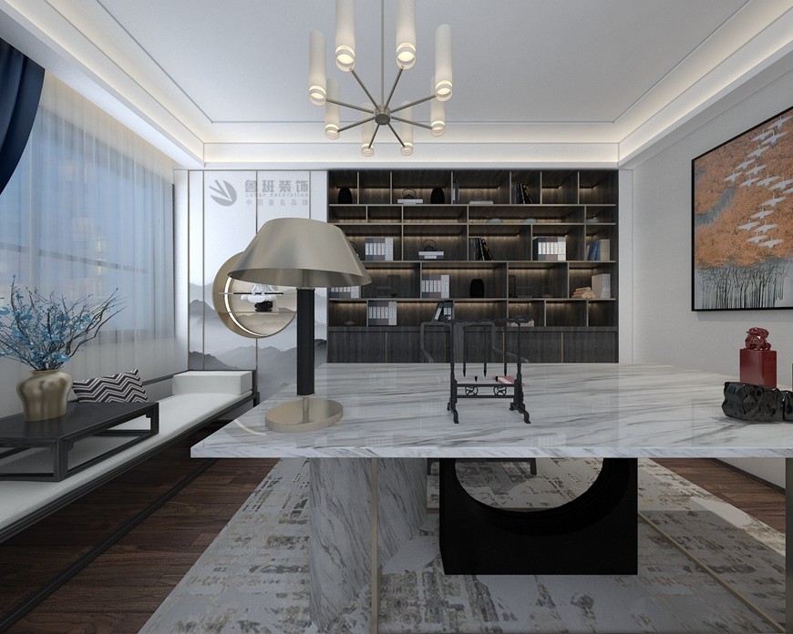 西安(ān)魯班裝(zhuāng)飾禦河上院300平米别墅新(xīn)中(zhōng)式設計書房設計 西安(ān)魯班裝(zhuāng)飾禦河上院300平米别墅新(xīn)中(zhōng)式設計書房設計