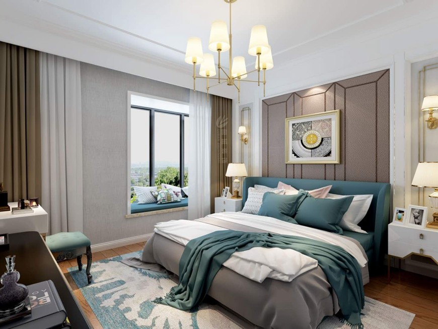 華遠(yuǎn)楓悅四居室140平米美式輕奢風格卧室