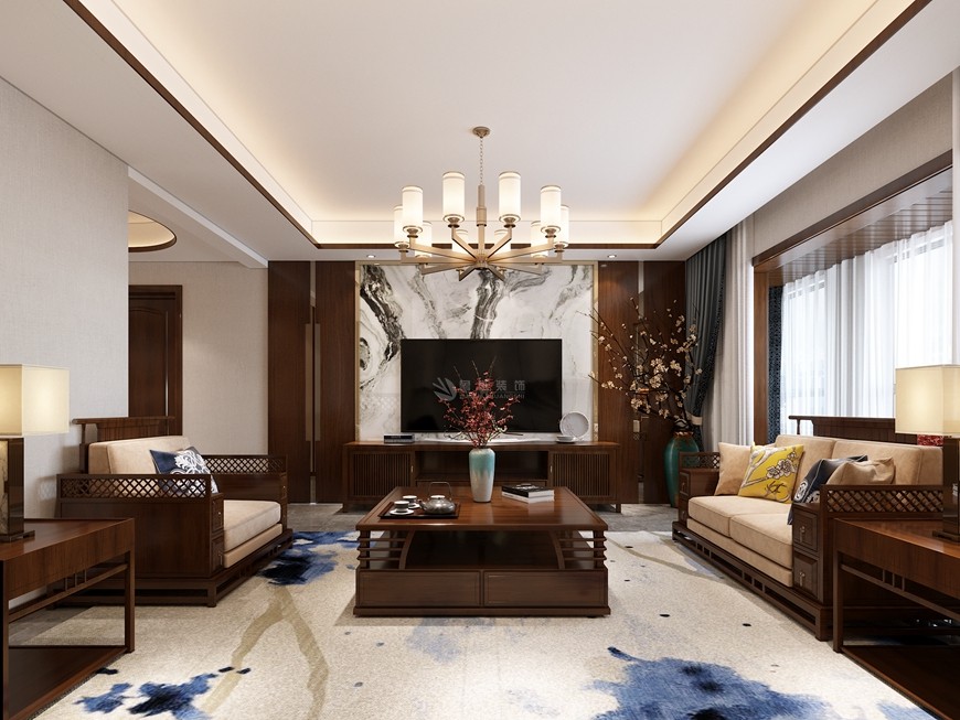 華清學(xué)府城四居室149平米新(xīn)中(zhōng)式風格電(diàn)視背景牆