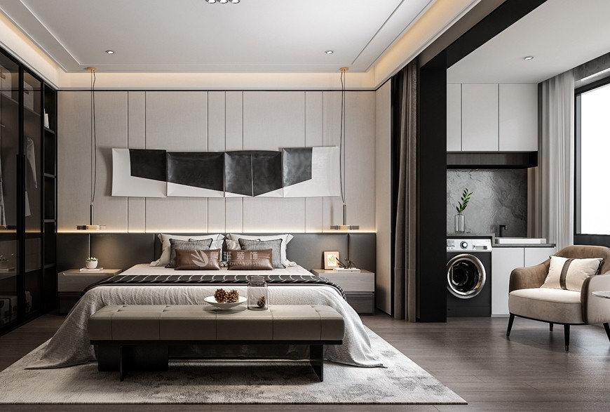 碧桂園香湖(hú)灣壹号複式280平米現代風格主卧床頭背景