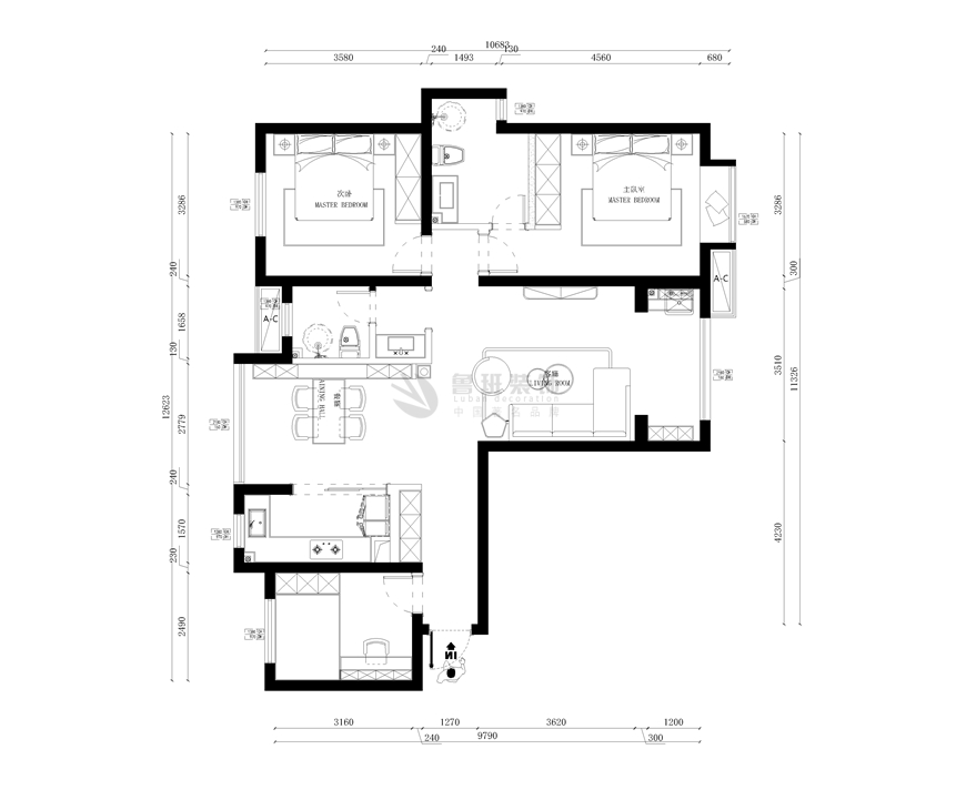 西安(ān)魯班裝(zhuāng)飾出品大華錦繡前城123平米三居室現代簡約黃玉嬌設計師主筆(bǐ)設計——平面布局圖設計
