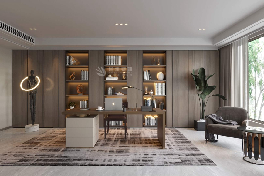 西安(ān)魯班裝(zhuāng)飾出品萊安(ān)逸珲複式380平米現代輕奢設計王小(xiǎo)龍主筆(bǐ)設計——書房設計效果圖