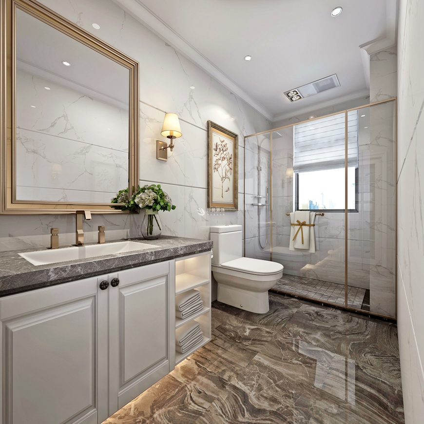 魯班裝(zhuāng)飾出品金水灣四居室160平米現代美式設計王盟主筆(bǐ)設計——主衛設計效果圖