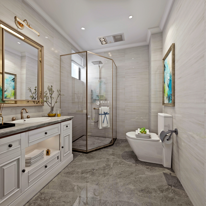 魯班裝(zhuāng)飾出品金水灣四居室160平米現代美式設計王盟主筆(bǐ)設計——客衛設計效果圖